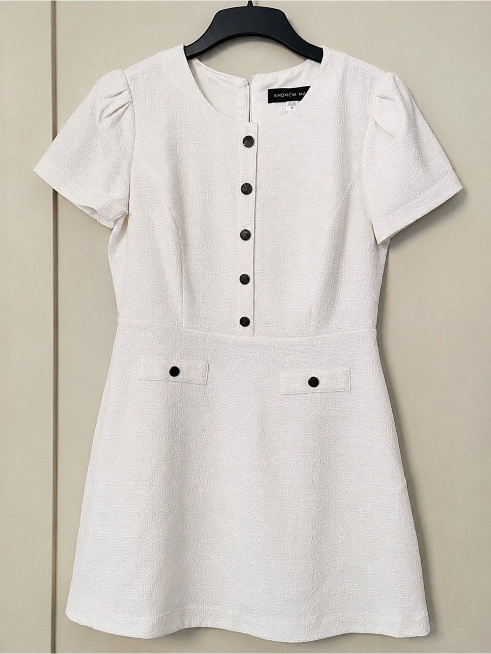 Preowned Andrew Marc white Textured Button-Front Mini Dress